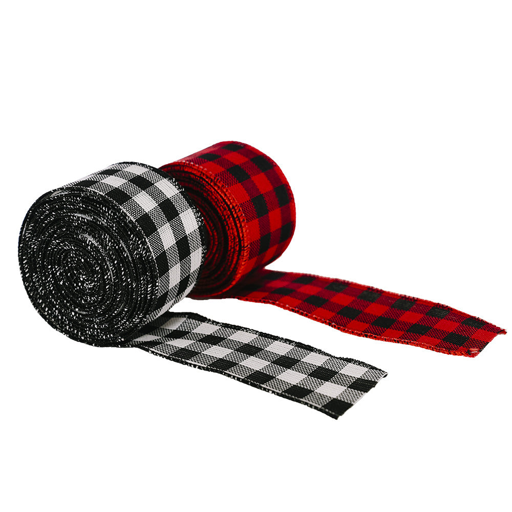 Christmas Black And White Red Lattice Decoration Ribbon - Minihomy