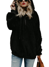 Plus Size Fall Winter Long Sleeve Plush Hooded Shirt Warm Sweatshirt