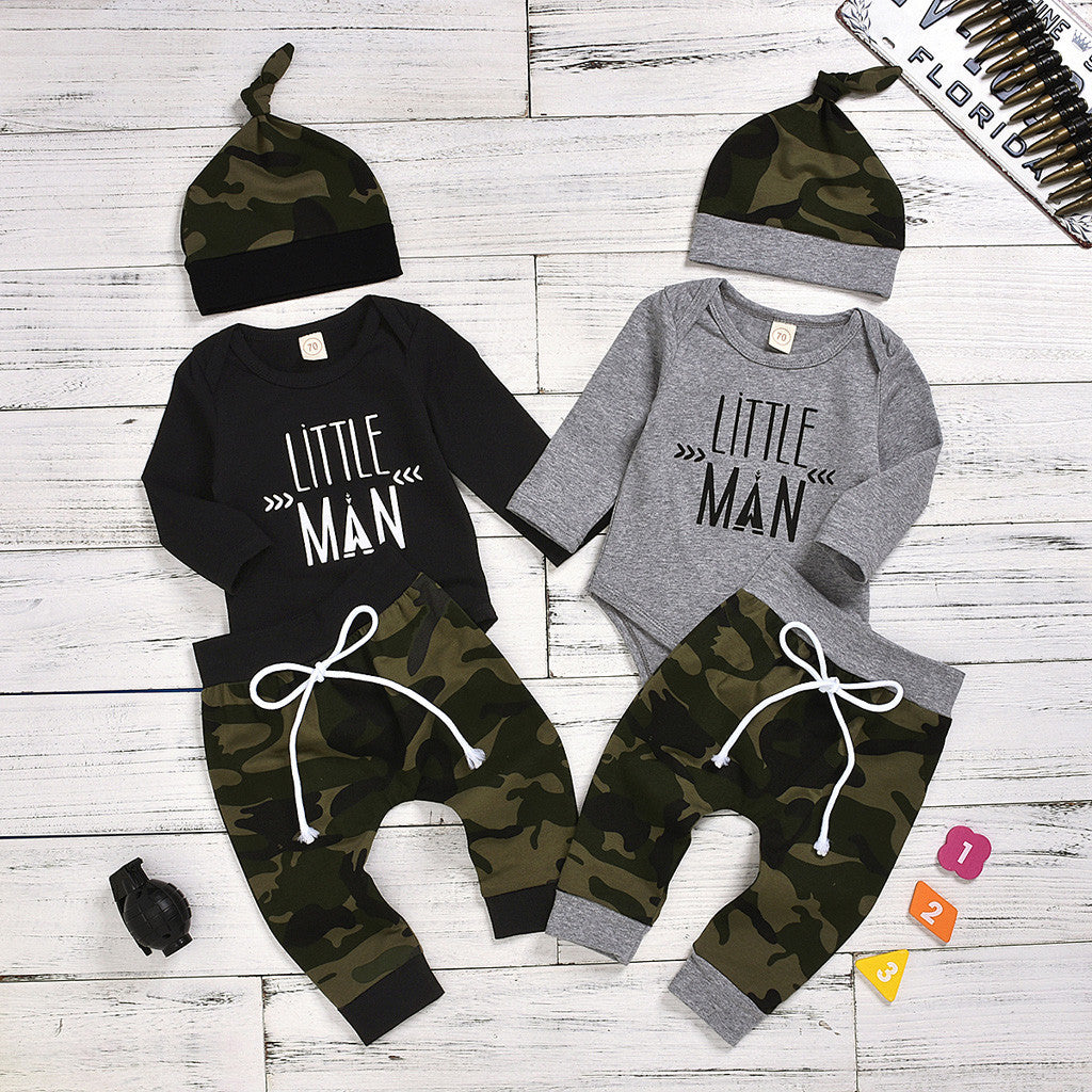 Baby Boy Clothes Set Spring Autumn Long Sleeve Romper Bodysuit Top Pants Cap - Minihomy