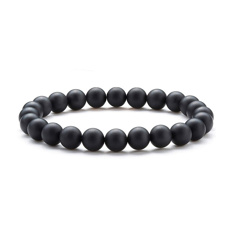 Natural Stone Beads Black Lava Rock Stone White Stretch Charm Strand Bracelet - Minihomy