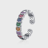 925 Sterling Silver Color Diamond Index Finger Ring Women's Retro Scale Design