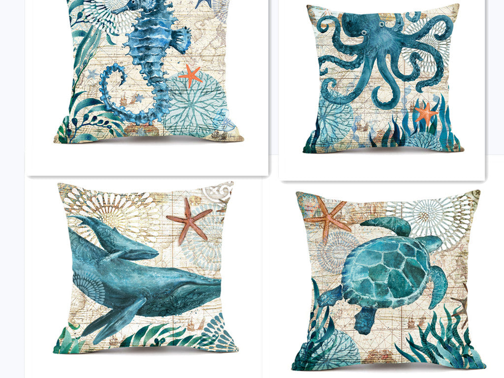 Cushion Covers Sea Turtle Printed Throw Pillow Cases For Home Decor Sofa Chair Seat - Minihomy