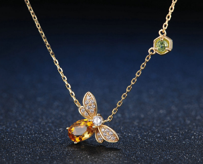 Natural citrine peridot micro-inlaid bee necklace - Minihomy