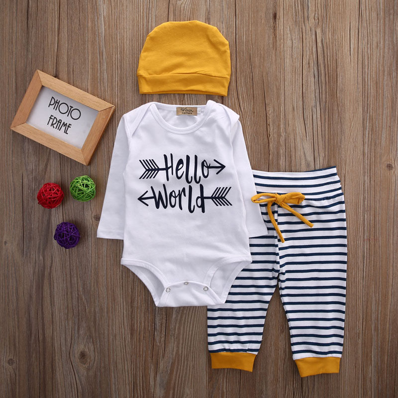 3pcs set Newborn Baby Clothes Long Sleeve Striped Clothing - Minihomy