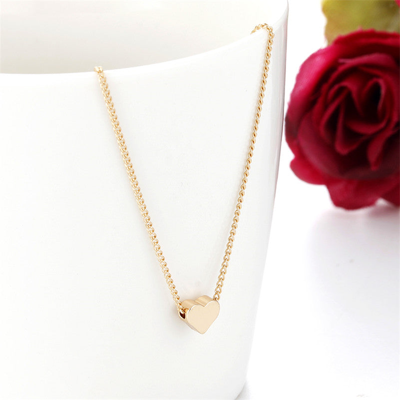 Simple Fashion Gold Color Double-sided Love Pendant Necklaces Clavicle Chains Necklace Women Jewelry Gift