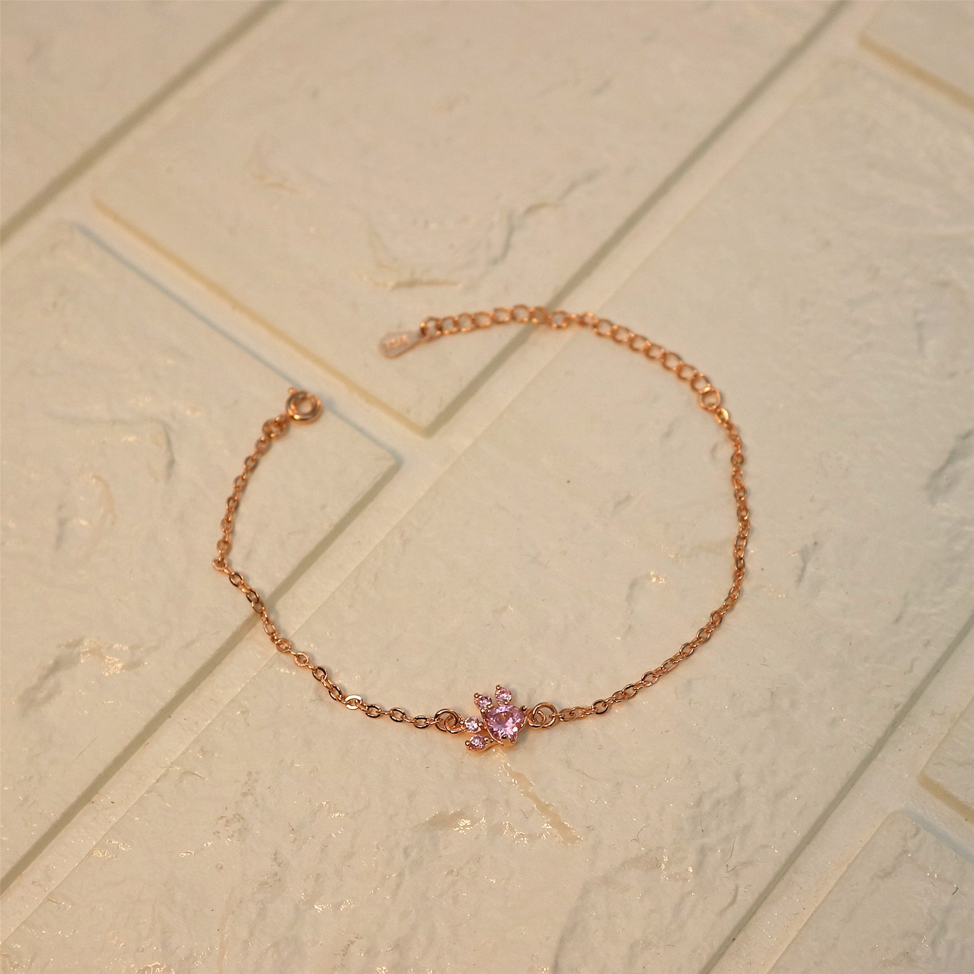 Pink diamond footprint bracelet temperament sweet hand jewelry