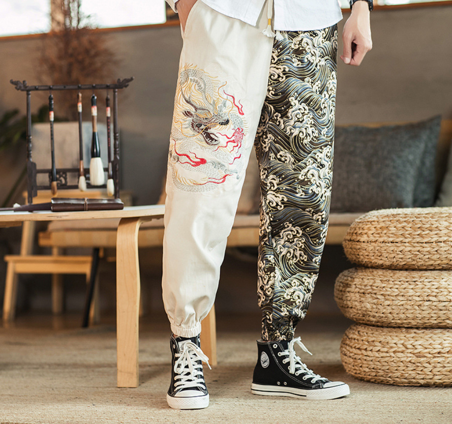 Embroidered Silver Dragon Trousers - Minihomy