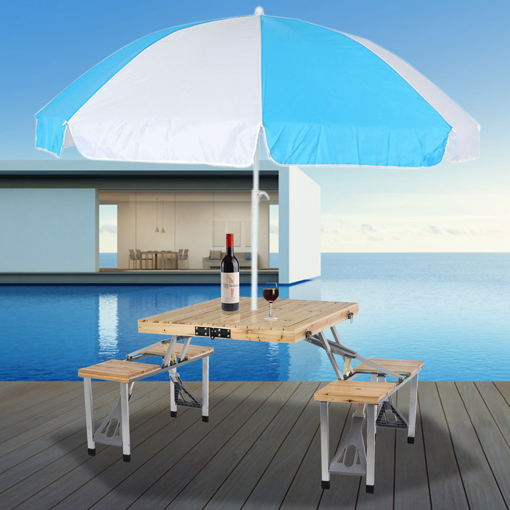 Portable Foldable Camping  Table With Seats Chairs And Umbrella Hole - Minihomy