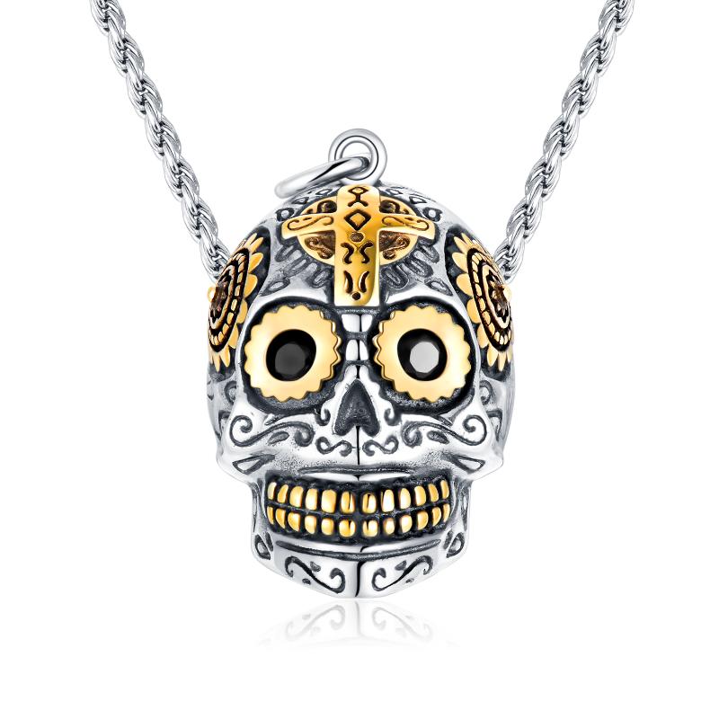 Skull Necklace  925 Sterling Silver Gothic Punk Gift for Men Women