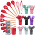 11 Piece Set Of Silicone Kitchenware With Wooden Handle In Storage Bucket - Minihomy