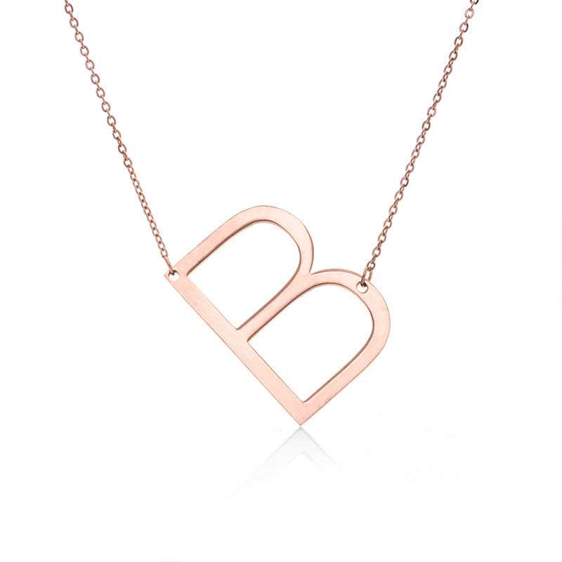 Fabulous Rose Gold Plated Stainless Steel Initial Letter Pendant Necklace - Minihomy