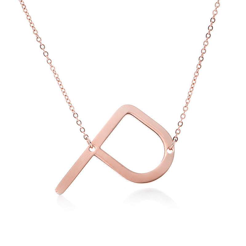 Fabulous Rose Gold Plated Stainless Steel Initial Letter Pendant Necklace - Minihomy