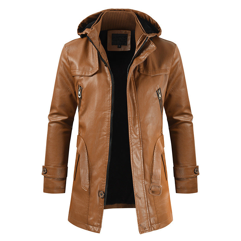 High-Quality Men's Casual PU Hooded Slim Leather Jacket for Young Men - Minihomy