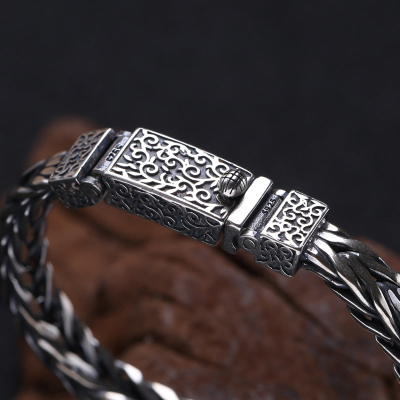 925 Sterling Silver Jewelry Men's Braided Rattan Bracelet - Minihomy