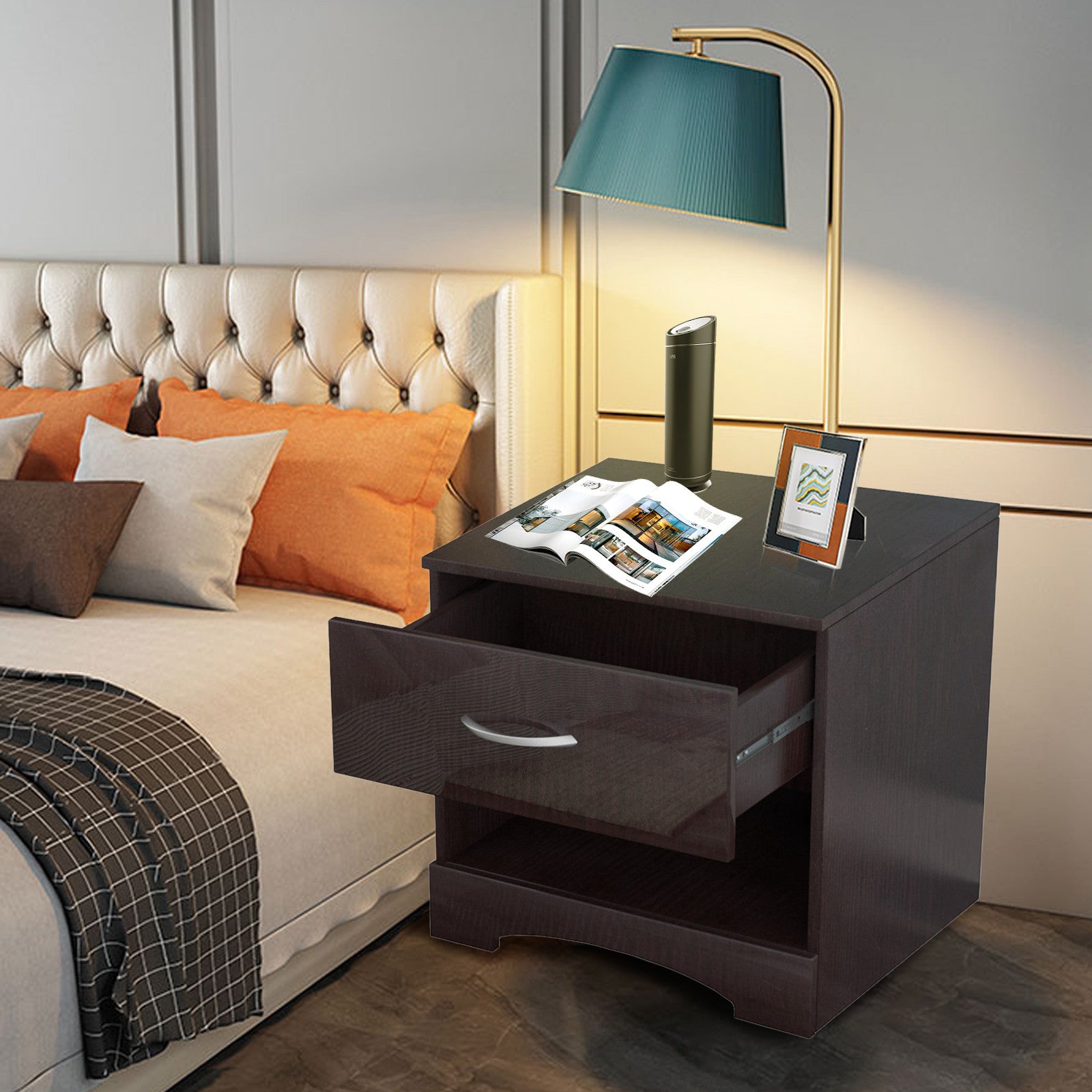 Modern High-gloss Bedside Table Storage Cabinet With One Drawer