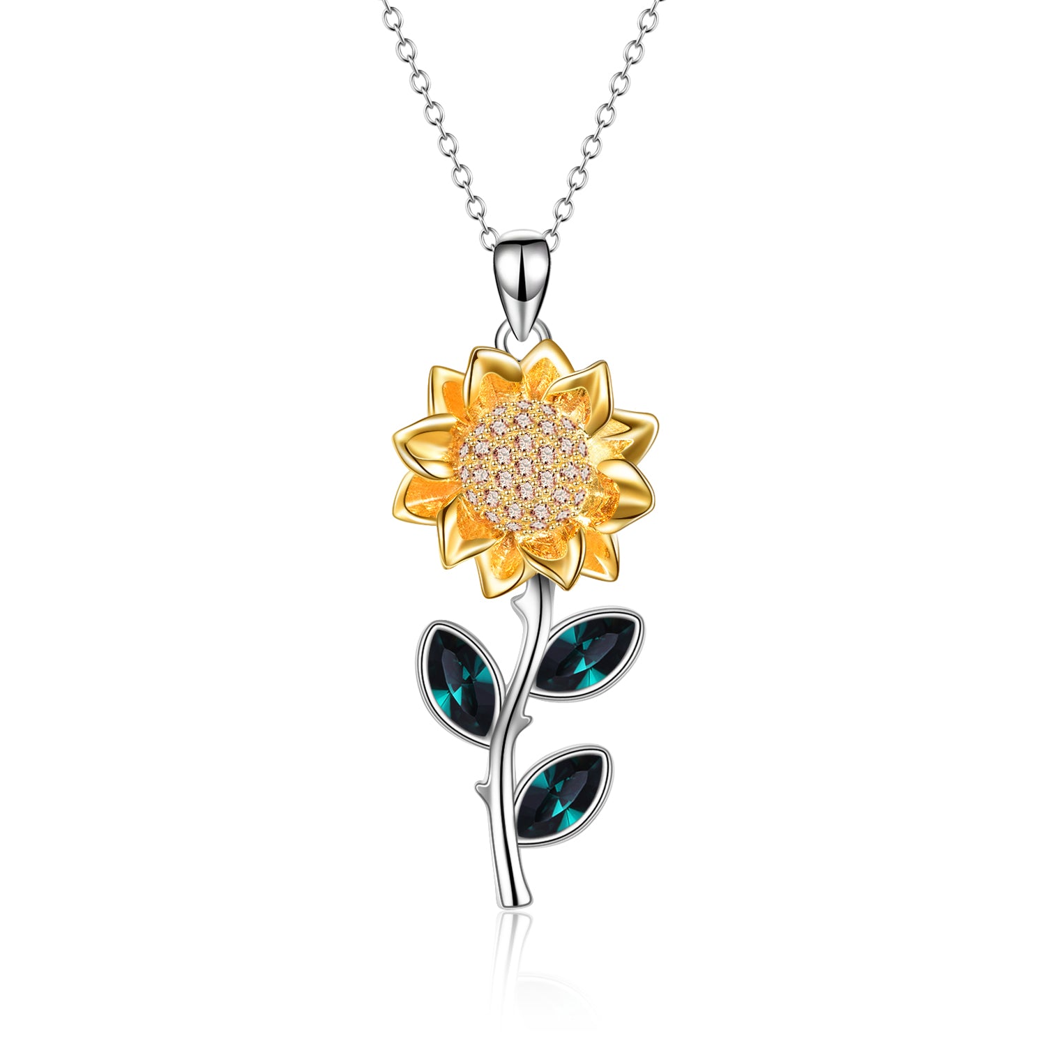 Sunflower Necklace Sterling Silver Sunflower Crystal Pendant Necklace Sunflower Jewelry