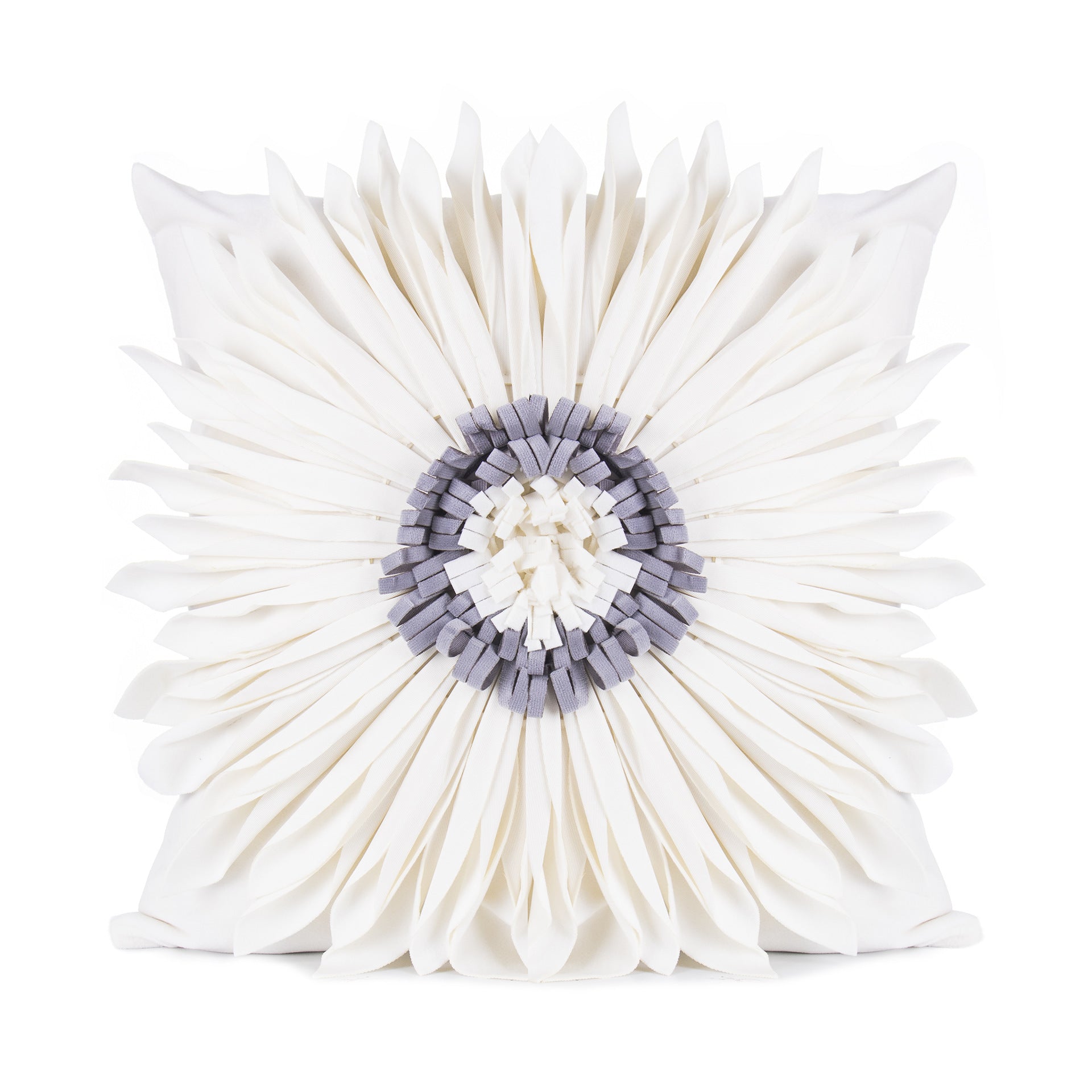 Modern Style White Throw Pillows Velvet Stitching 3D Chrysanthemum Cushion Waist Pillow Blue Cushion Case