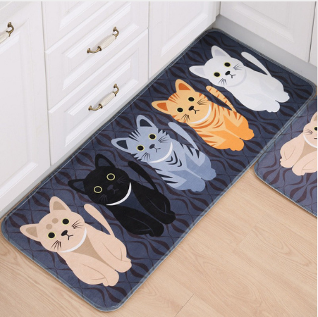 Printed Kitten Pad Flannel Kitchen Mat Bathroom Anti-skid Pad Bedroom Living Room Tea Mat