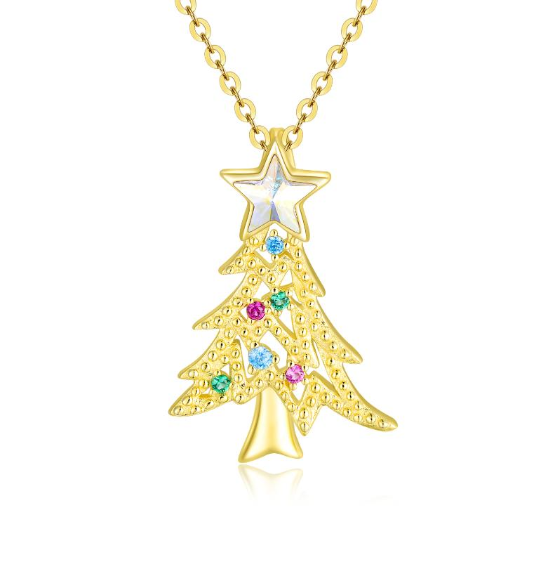 Christmas Gold Plated Tree Necklace with Crystal Jewelry Gift for Women and Girls