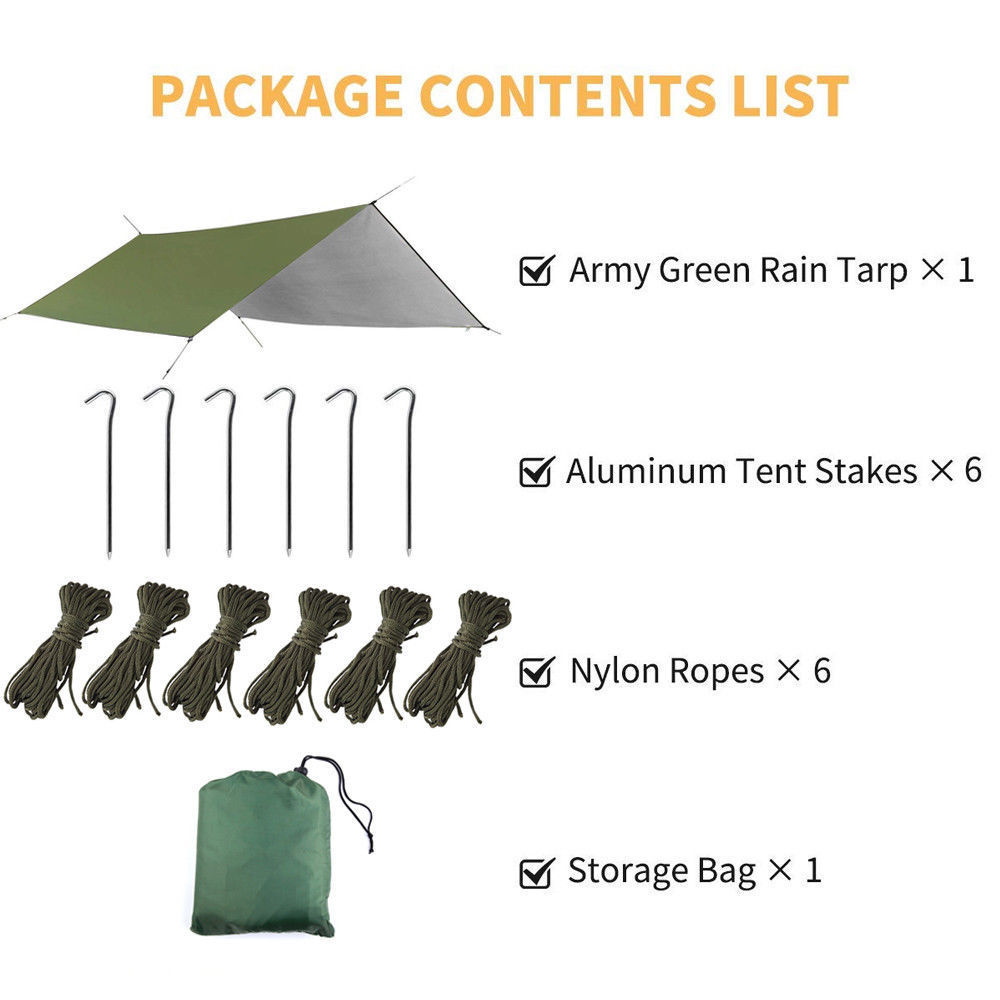 Camping Tent Tarp Shelter Hammock Cover Waterproof Rain Tarp Shelter Sunshade with Bag - Minihomy