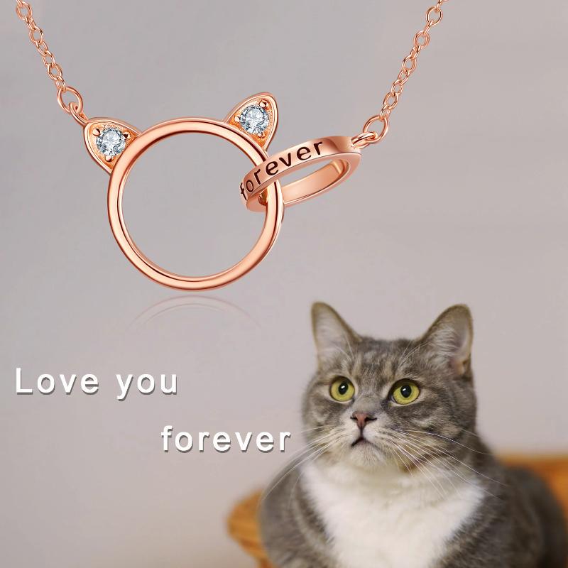 S925 Sterling Silver Cat Necklaces Rose Gold Animal Pendant Choker Jewelry Engraved I love you forever