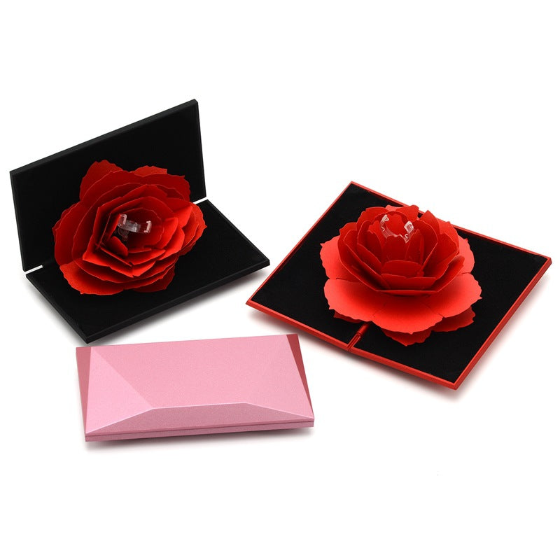 3D Love Box Heart-shaped Rose Flower Rotating Ring Box - Minihomy