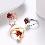 Gold Plated Rose Gold Ladies Rings With Roses - Minihomy