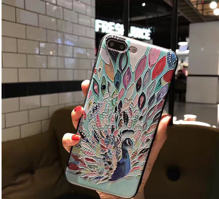 Compatible with Apple Embossed Cartoon Peacock Mobile Shell Soft Cover - Minihomy