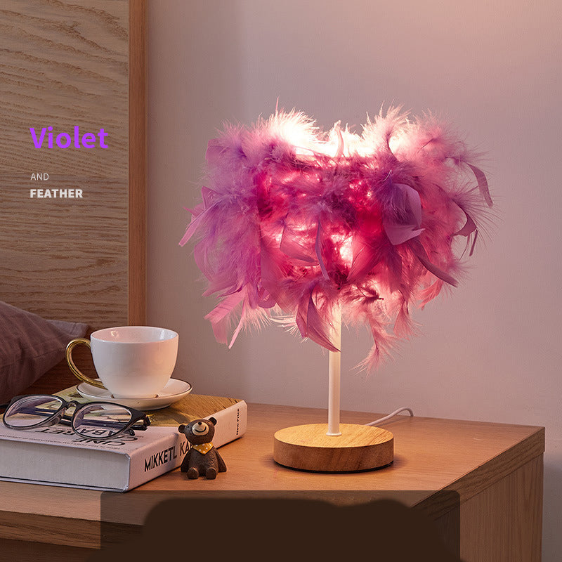 Romantic Feather Table Lamp For Wedding Home Bedroom Bedside Decor Desk Lamp