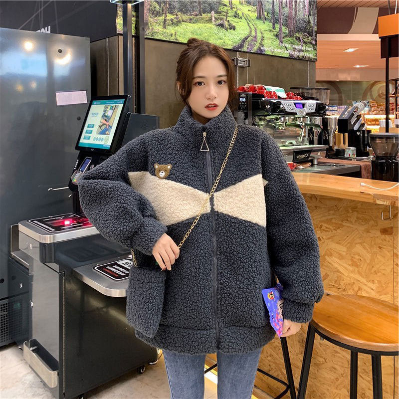 Lamb Wool Plus Velvet Jacket Female Design Sense Contrast Color - Minihomy