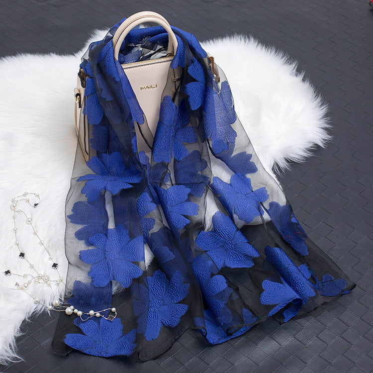 Cut flowers hollow silk scarf