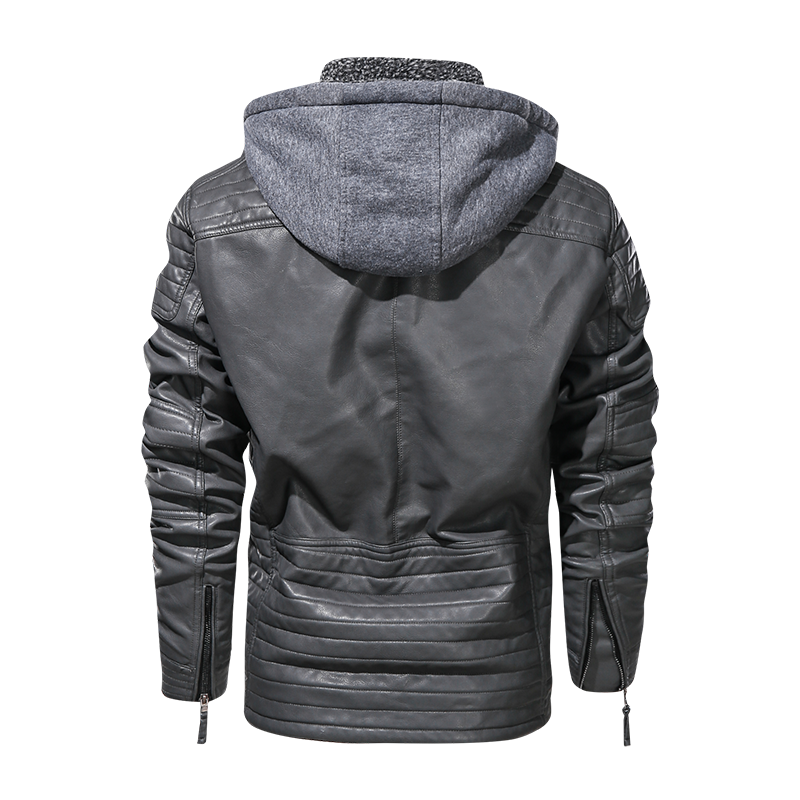 Biker Hooded Men Faux Leather Jackets - Minihomy