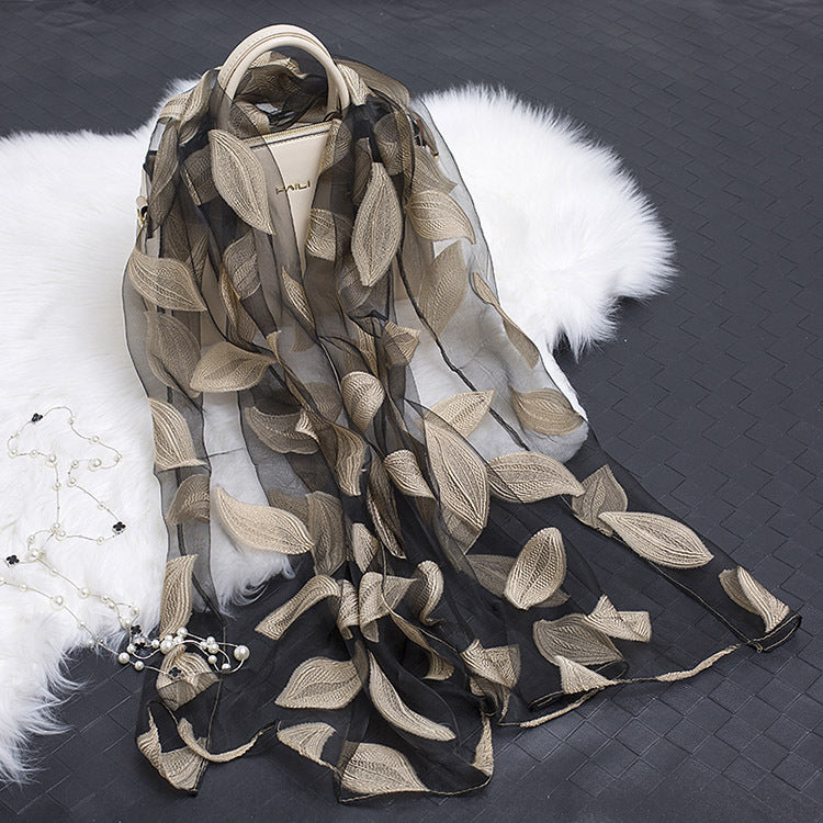 Cut flowers hollow silk scarf