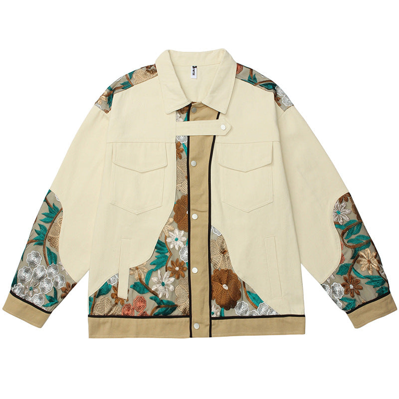 Lace Embroidery Stitching Workwear Jacket Men - Minihomy