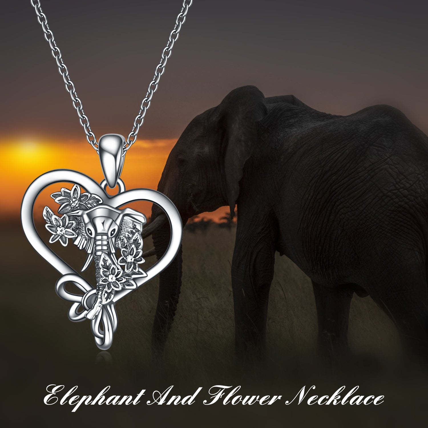 Elephant Necklace Sterling Silver Elephant Heart Pendant Necklace Jewelry Birthday Gifts For Women