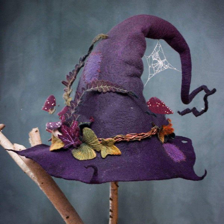 Women Modern Witch Hat Costume Pointed Wool Felt Halloween Party Hats Witch Hat Warm Autumn Winter  Cosplay Props