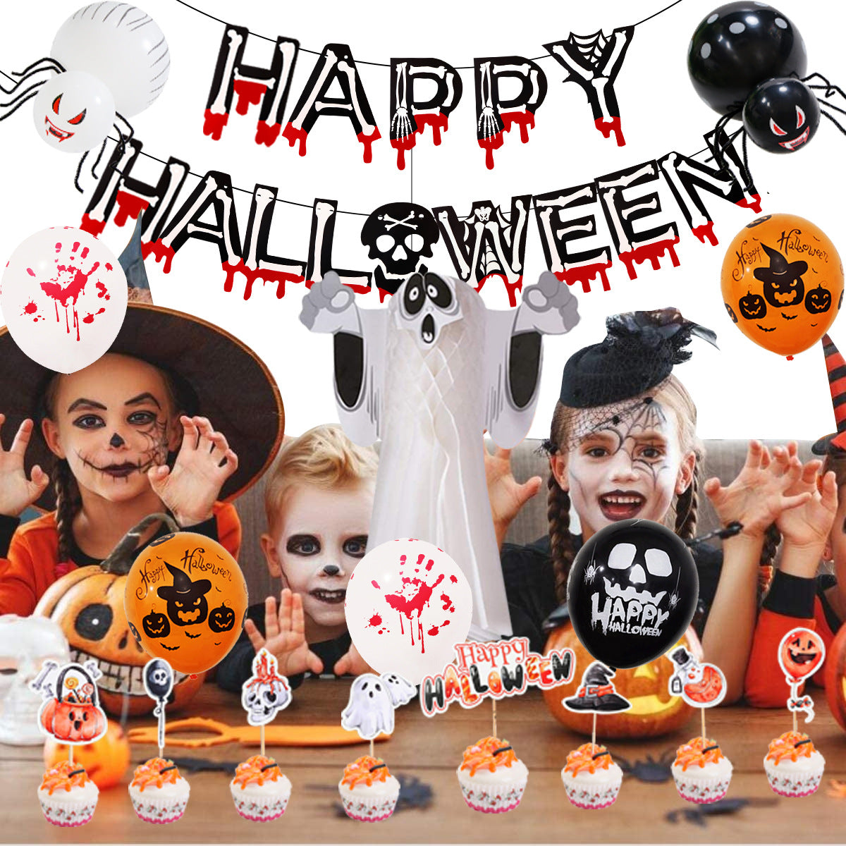 Halloween Balloon Set Blood Color Banner Ghost Package Ghost Festival Party Decoration