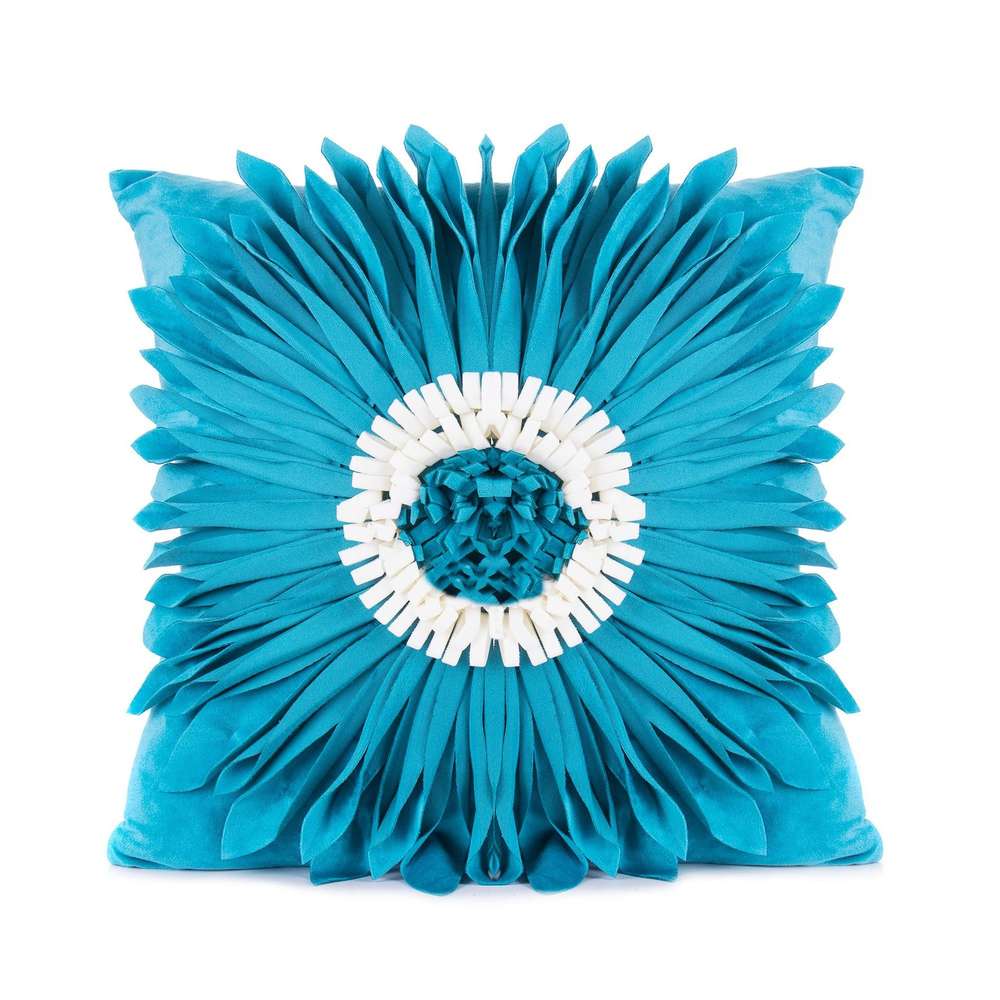 Modern Style White Throw Pillows Velvet Stitching 3D Chrysanthemum Cushion Waist Pillow Blue Cushion Case - Minihomy