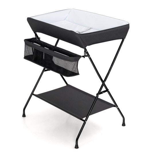 Baby Storage Folding Diaper Changing Table-Black - Color: Black