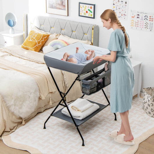 Baby Storage Folding Diaper Changing Table-Gray - Color: Gray