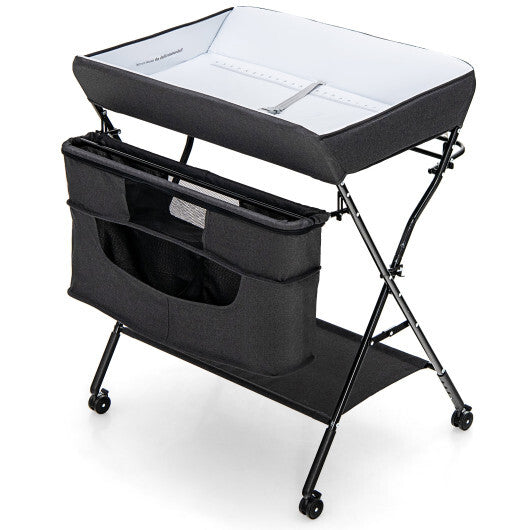 Portable Adjustable Height Newborn Nursery Organizer with Wheel-Black - Color: Black