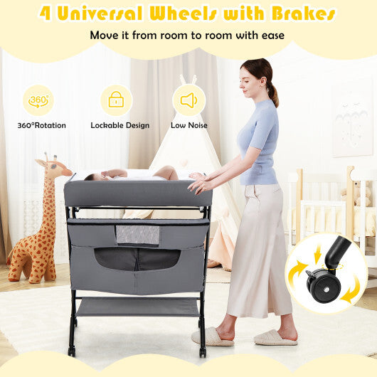 Portable Adjustable Height Newborn Nursery Organizer with wheel-Gray - Color: Gray - Minihomy