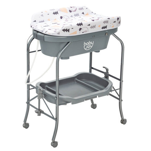 Portable Baby Changing Table with Storage Basket and Shelves-Gray - Color: Gray