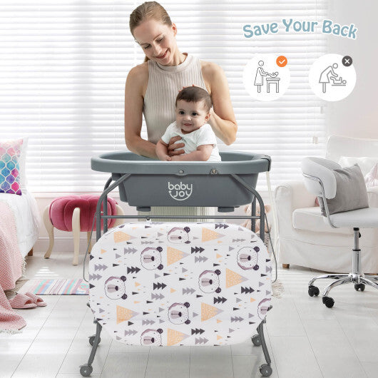 Portable Baby Changing Table with Storage Basket and Shelves-Gray - Color: Gray