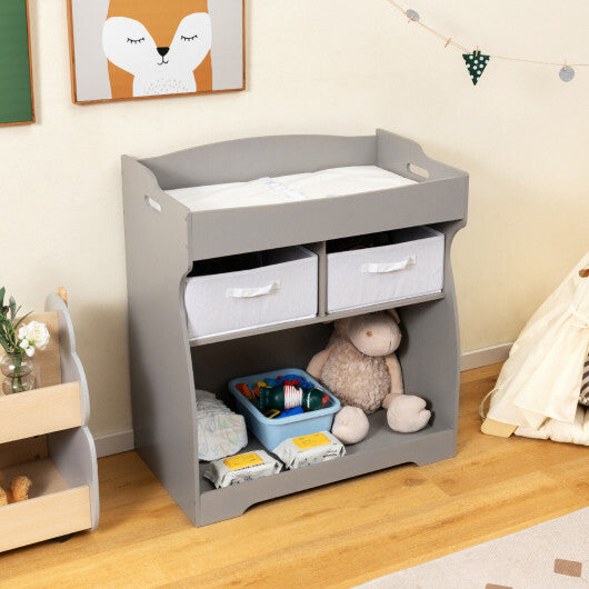 Baby Changing Table with 2 Drawers and Large Storage Bin-Gray - Color: Gray