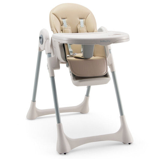 Baby Folding High Chair Dining Chair with Adjustable Height and Footrest-Beige - Color: Beige