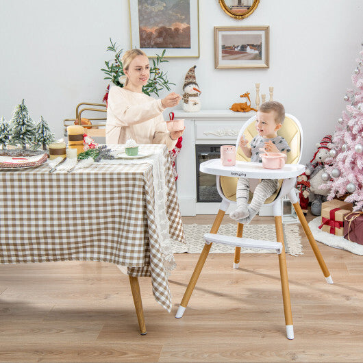 4-in-1 Convertible Baby High Chair Infant Feeding Chair with Adjustable Tray-Beige - Color: Beige