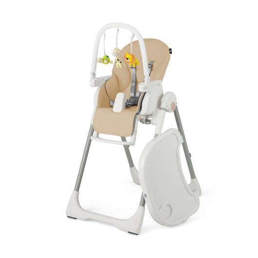 4-in-1 Foldable Baby High Chair with 7 Adjustable Heights and Free Toys Bar-Yellow - Color: Yellow