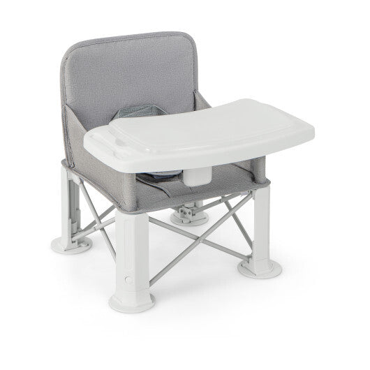 Portable Baby Booster Seat with Straps and Double Tray-Gray - Color: Gray