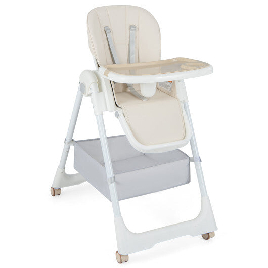 Convertible High Chair with Reclining Backrest for Babies and Toddlers-Beige - Color: Beige